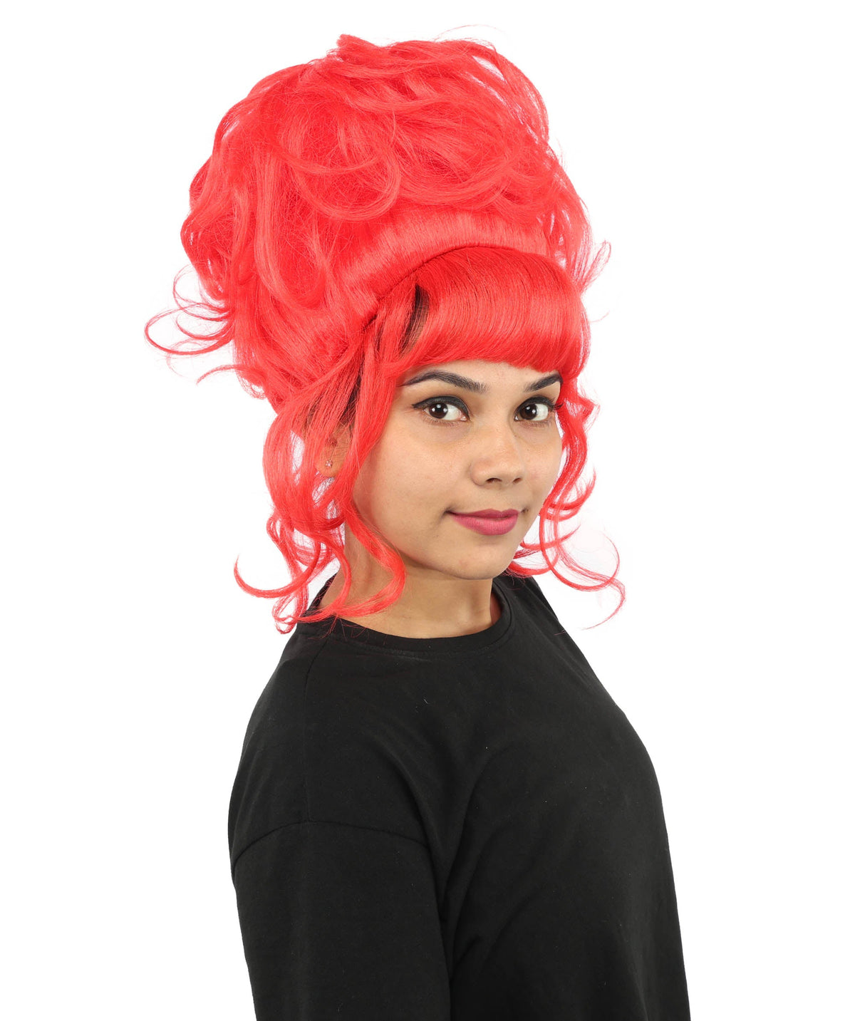 HPO Adult Women's Elegant Updo Tendril Wig | Multiple Color Options | Pastel peach hue, create of synthetic fiber, high teased volume with face-framing strands, breathable capless cap | Party, Halloween, theater, drag, performance, costume events