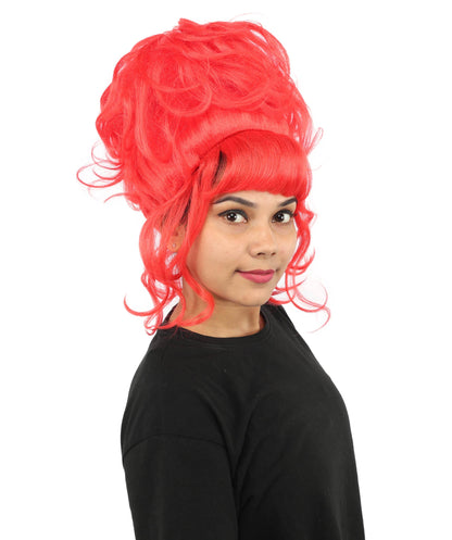 HPO Adult Women's Elegant Updo Tendril Wig | Multiple Color Options | Pastel peach hue, create of synthetic fiber, high teased volume with face-framing strands, breathable capless cap | Party, Halloween, theater, drag, performance, costume events