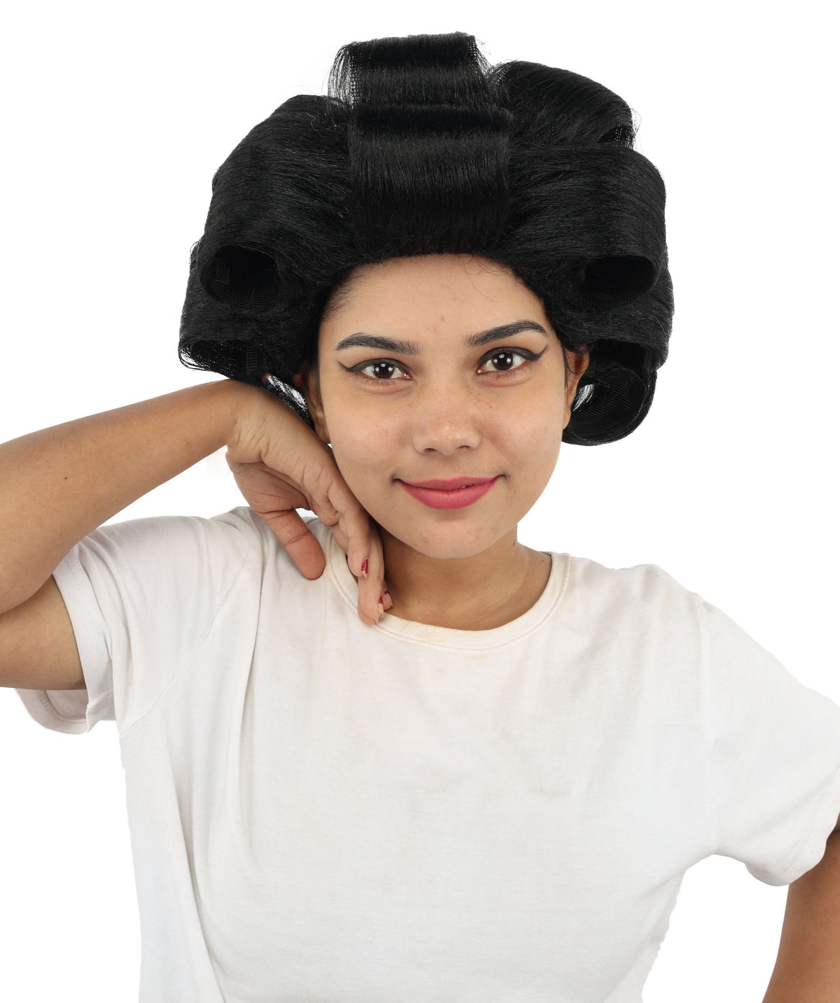 HPO Adult Women's Retro Roller Set Pink Wig | Multiple Color Options, create of synthetic fiber, large cylindrical curler texture, capless cap | Party, Halloween, theater, drag, performance, costume events