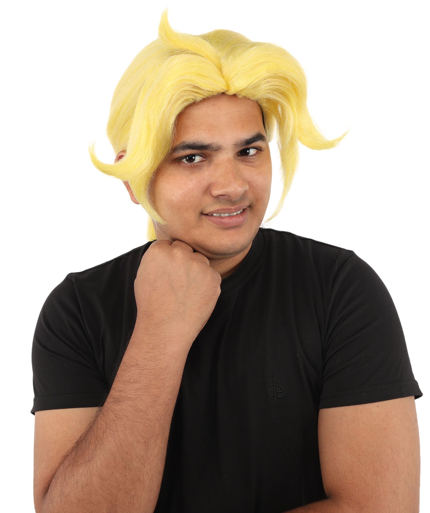 Men's Golden Blonde Curtain Bang Wig | Shoulder Length Wavy Surfer Style, Heat Resistant Synthetic Fiber & Breathable Net | Halloween, Funny Roleplay, Theater, 90s Party & Costume Events