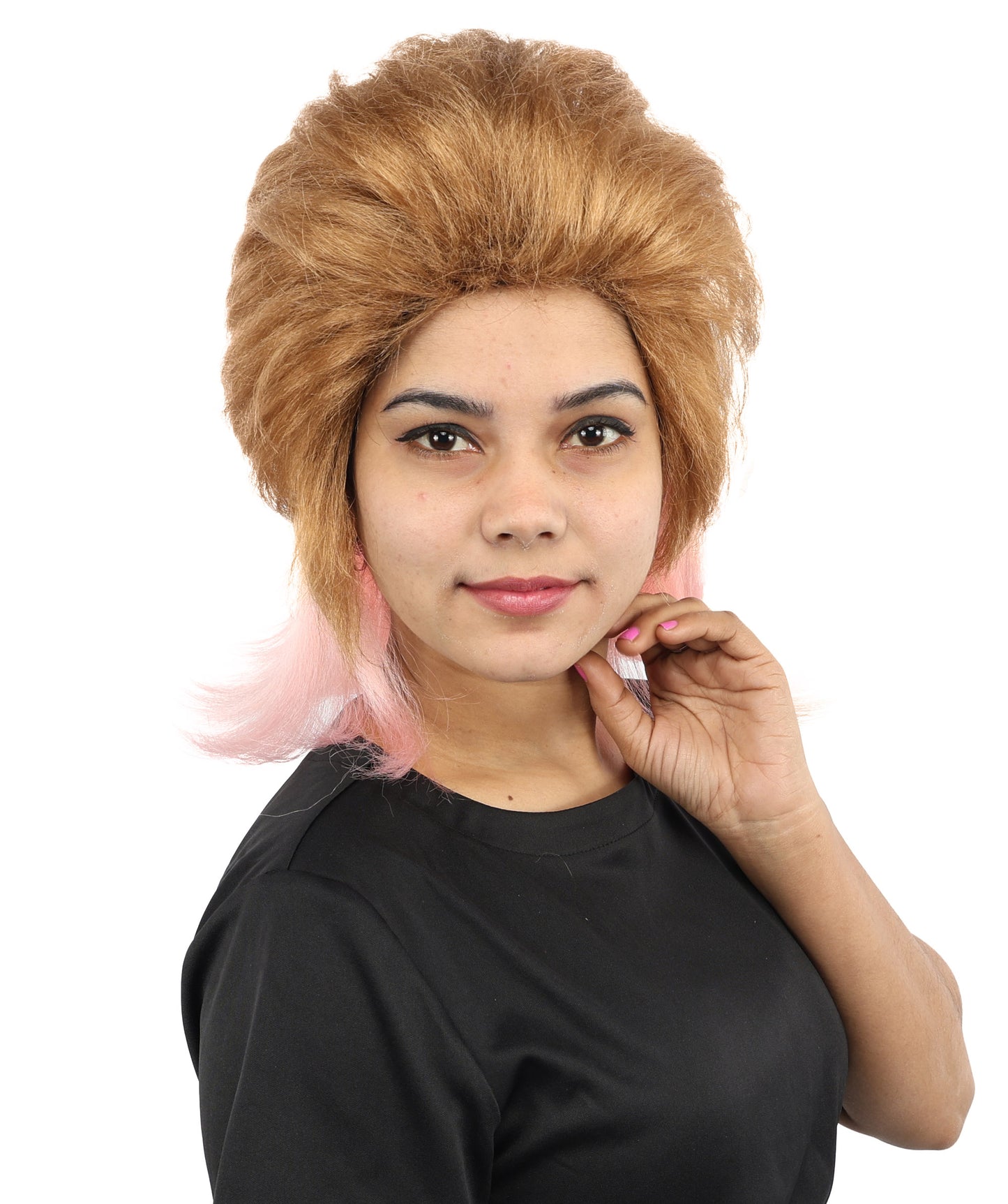 HPO Women's Brown And Pink Bob Wig | 14-Inch Celebrity-Inspired Hair | Ideal for Cosplay, Costume, and Themed Parties