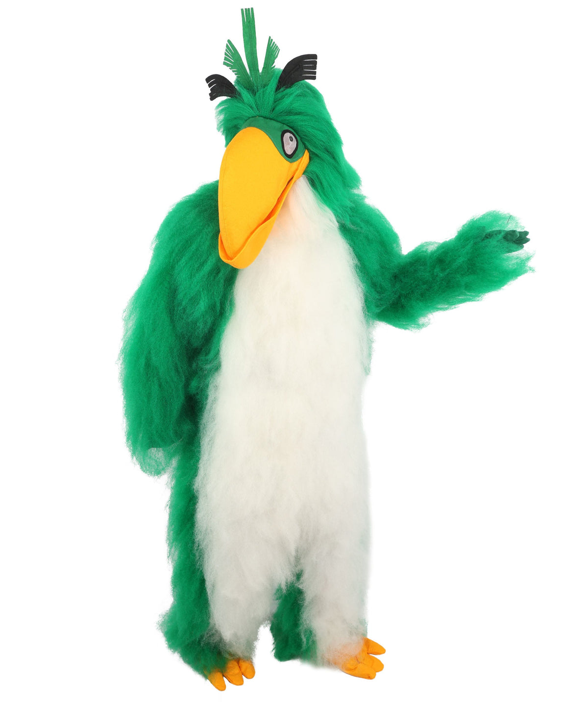 HPO Adults Parrot Mascot Costume Full-Body Furry Bird Jumpsuit with Mask - Green & White Parrot Costume Set with Furry Full-Body Jumpsuit and Character Mask for Halloween Cosplay Parties & Events