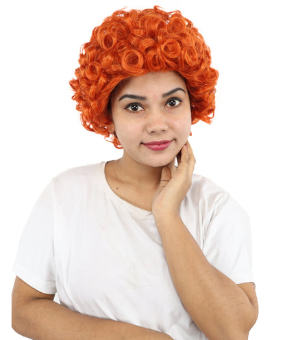 HPO Women's Copper Red Afro Wig – 11 Inch Tight Curls with Capless Cap | Synthetic Curly Hairpiece for Halloween, Disco, Clown, Cosplay & Pride Events