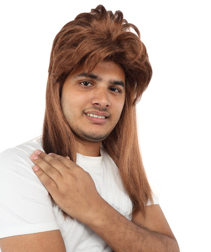 Men’s 70s Long Auburn Brown Hippie Wig | Adult Fancy Dress Retro Hairpiece | Ideal for Halloween, Cosplay or any Retro-themed Party