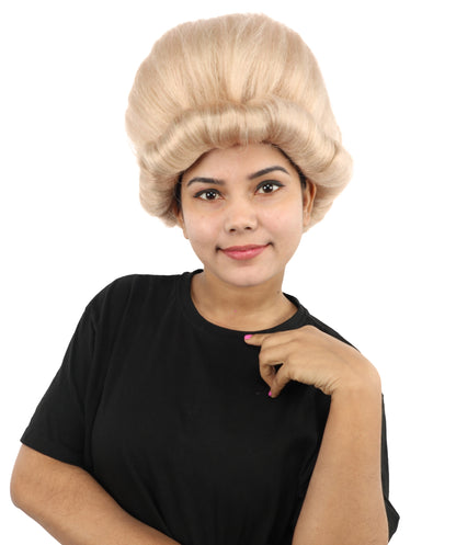 HPO Women's Voluminous Golden Blonde Grandma Wig | Medium Puffy Afro Style with Silver Texture, Synthetic Fiber & Adjustable Fit | Halloween, 100th Day of School, Theater & Funny Costume