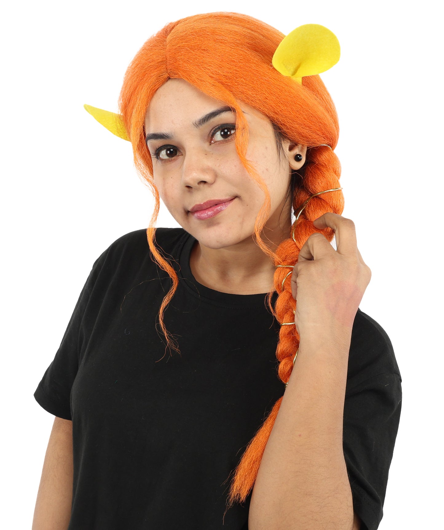 HPO Women's Long Braided Orange Wig | Flame-Retardant Synthetic Fiber With Capless Cap | Ideal For Theater, Halloween And Cosplay