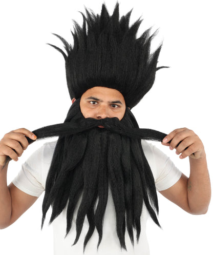 Wild Man Wig Beard & Mustache Set | Voluminous Multicolor Options Messy Hair with Matching Facial Hair, Synthetic Fiber & Breathable Cap | Halloween, Jungle Roleplay, Theater, Carnival & Costume Party