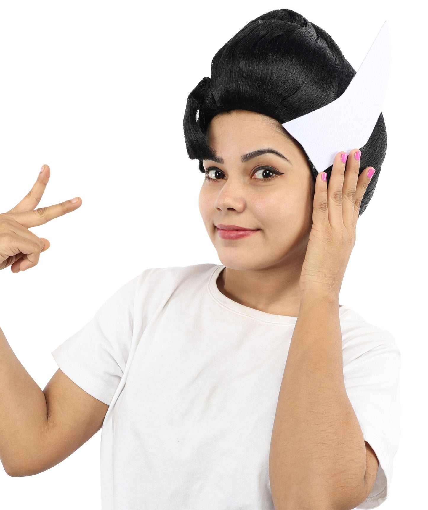 Medium Bold Glam Party Wig | Vibrant Synthetic Black & White Hairstyle with Adjustable Cap for Halloween, Cosplay, Festivals, Stage Performances & Roleplay