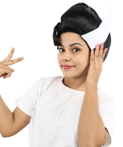 Medium Bold Glam Party Wig | Vibrant Synthetic Black & White Hairstyle with Adjustable Cap for Halloween, Cosplay, Festivals, Stage Performances & Roleplay