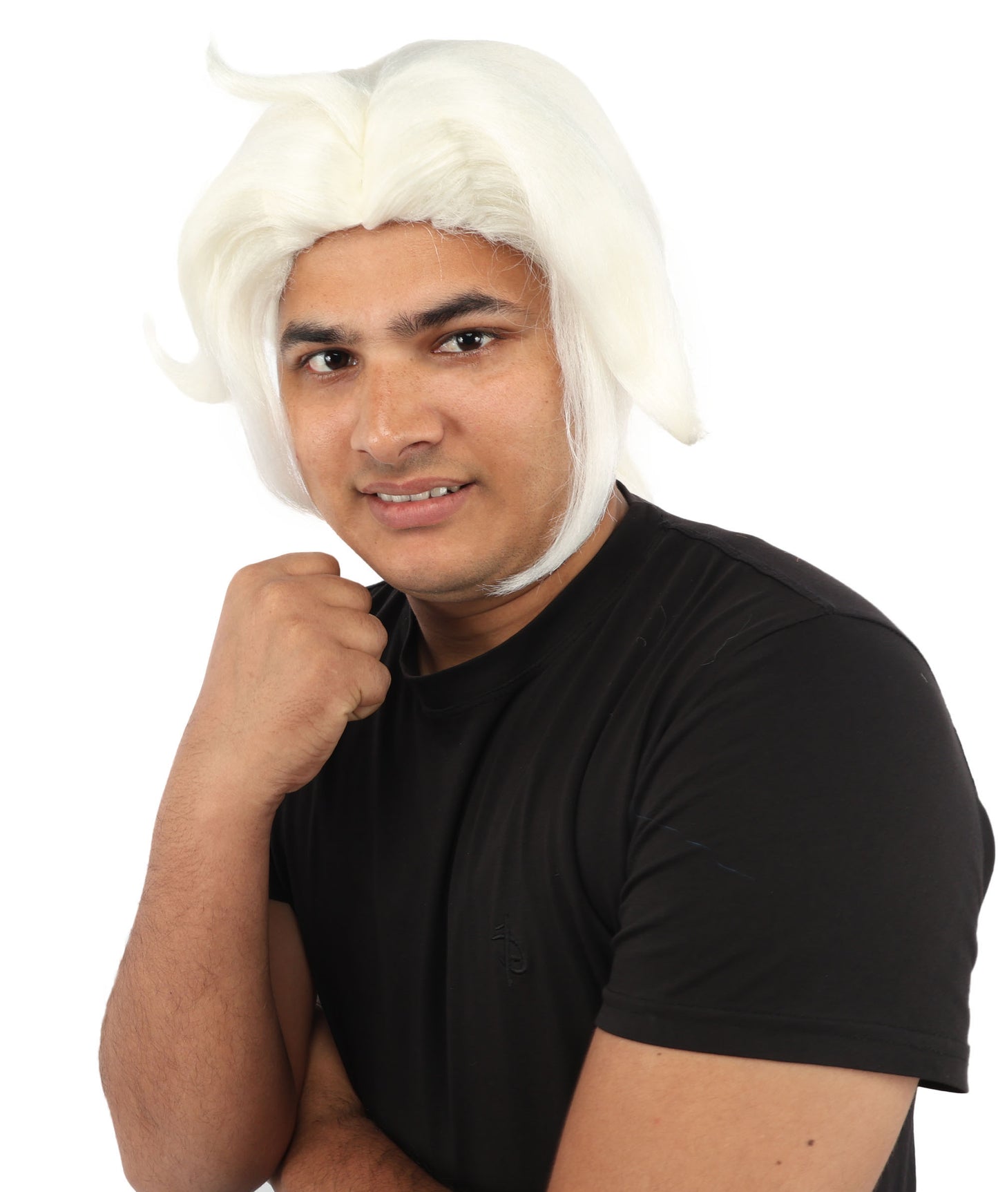 HPO Men's Golden Blonde Curtain Bang Wig | Shoulder Length Wavy Surfer Style, Heat Resistant Synthetic Fiber & Breathable Net | Halloween, Funny Roleplay, Theater, 90s Party & Costume Events
