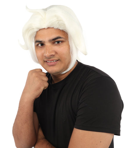 HPO Men's Golden Blonde Curtain Bang Wig | Shoulder Length Wavy Surfer Style, Heat Resistant Synthetic Fiber & Breathable Net | Halloween, Funny Roleplay, Theater, 90s Party & Costume Events
