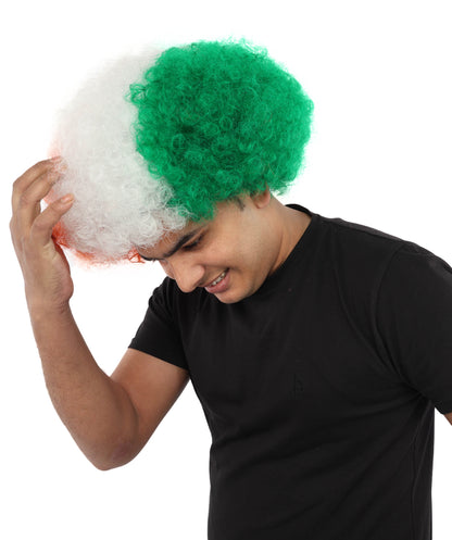 HPO Unisex Cote d'Ivoire Afro Wig | 12 Inch Orange White Green Tricolor Synthetic Curls | Sports Event National Holiday Parade Soccer Match Fan Gear