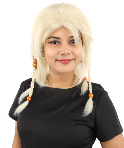 HPO Adult Women's Long Tribal Braided Wig | Multiple Color Options | Dark Shaggy Bob with Beaded Strands, Synthetic Fiber & Breathable Cap | Halloween, Sci-Fi Roleplay, Fantasy Costume
