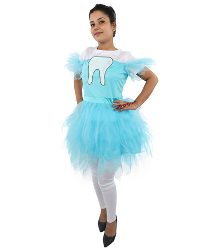 HPO Women's Blue Puff Tulle Costume | Layered Tutu Style Off Shoulder Outfit |  Party Dress for Halloween, Cosplay & Stage Performances