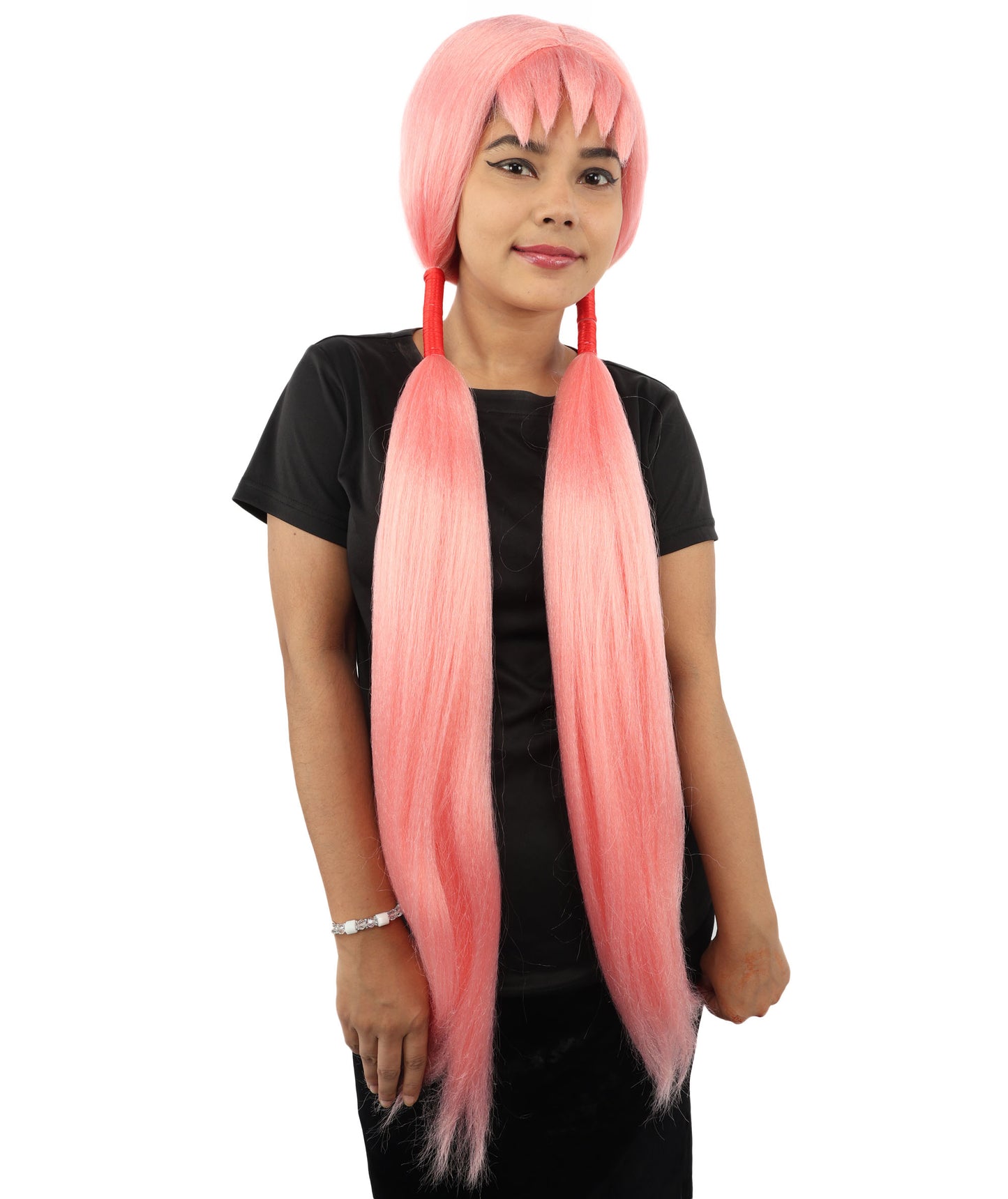 HPO Women's Extra Long Pigtail Wig | Multicolor Options | Floor Length Straight Twin Tails with Bangs, Heat Friendly Synthetic Fiber & Adjustable Cap | Halloween, Fairy Roleplay, Magical Girl Theme, Theater & Carnival