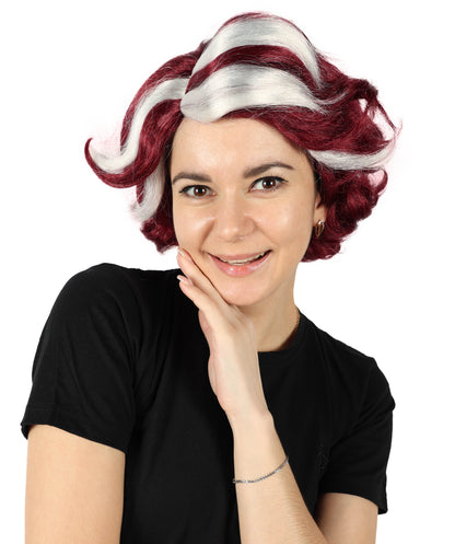 HPO Women's Short Wavy Meroon Fashion Doll Multiple Wig | For Party and Halloween | Flame-retardant Synthetic Fiber