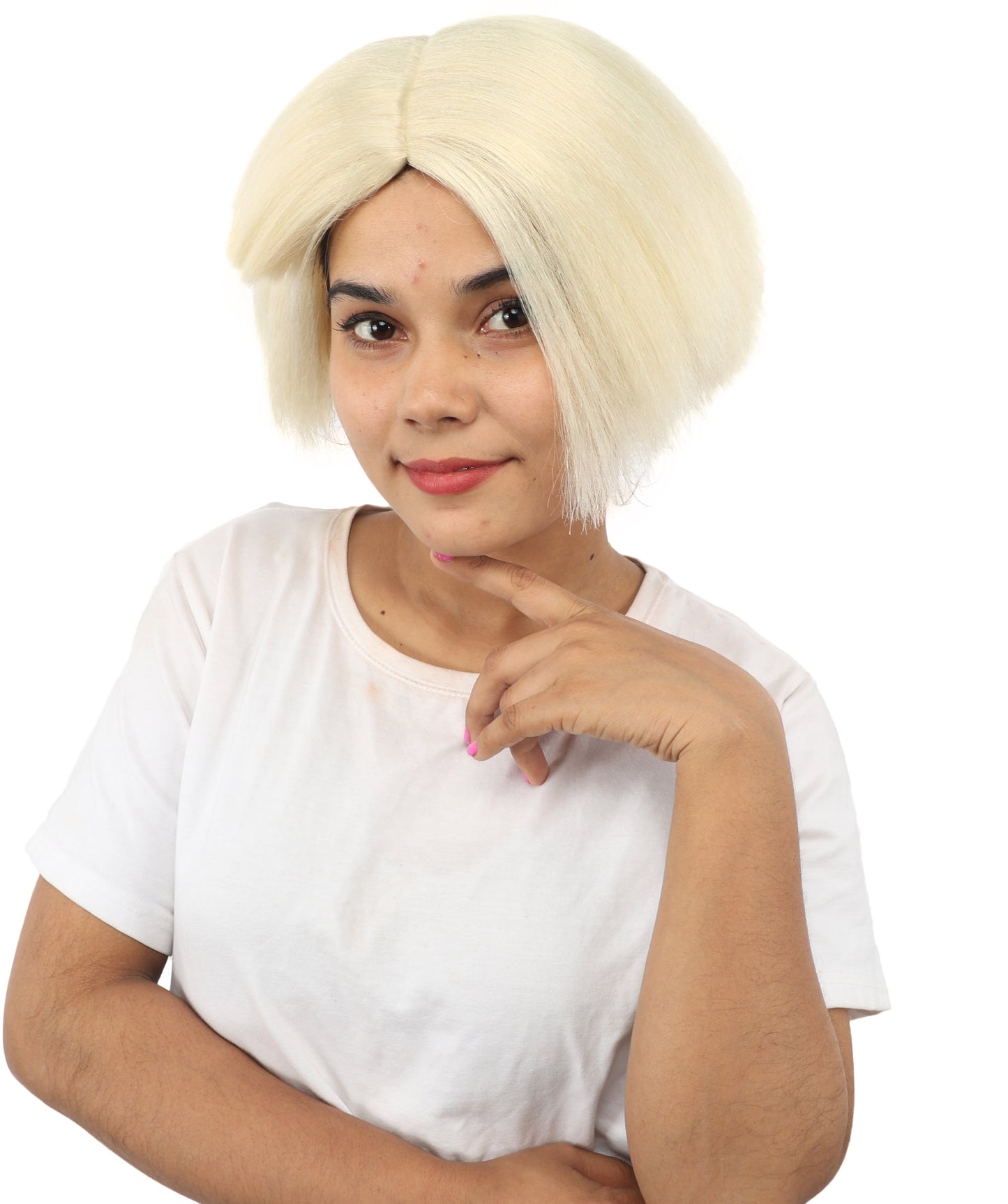 HPO Women’s Neon Yellow Bob Wig with Bangs—Bright Straight Cut Wig | Celebrity Inspired Hairpiece for Party, Halloween and Cosplay