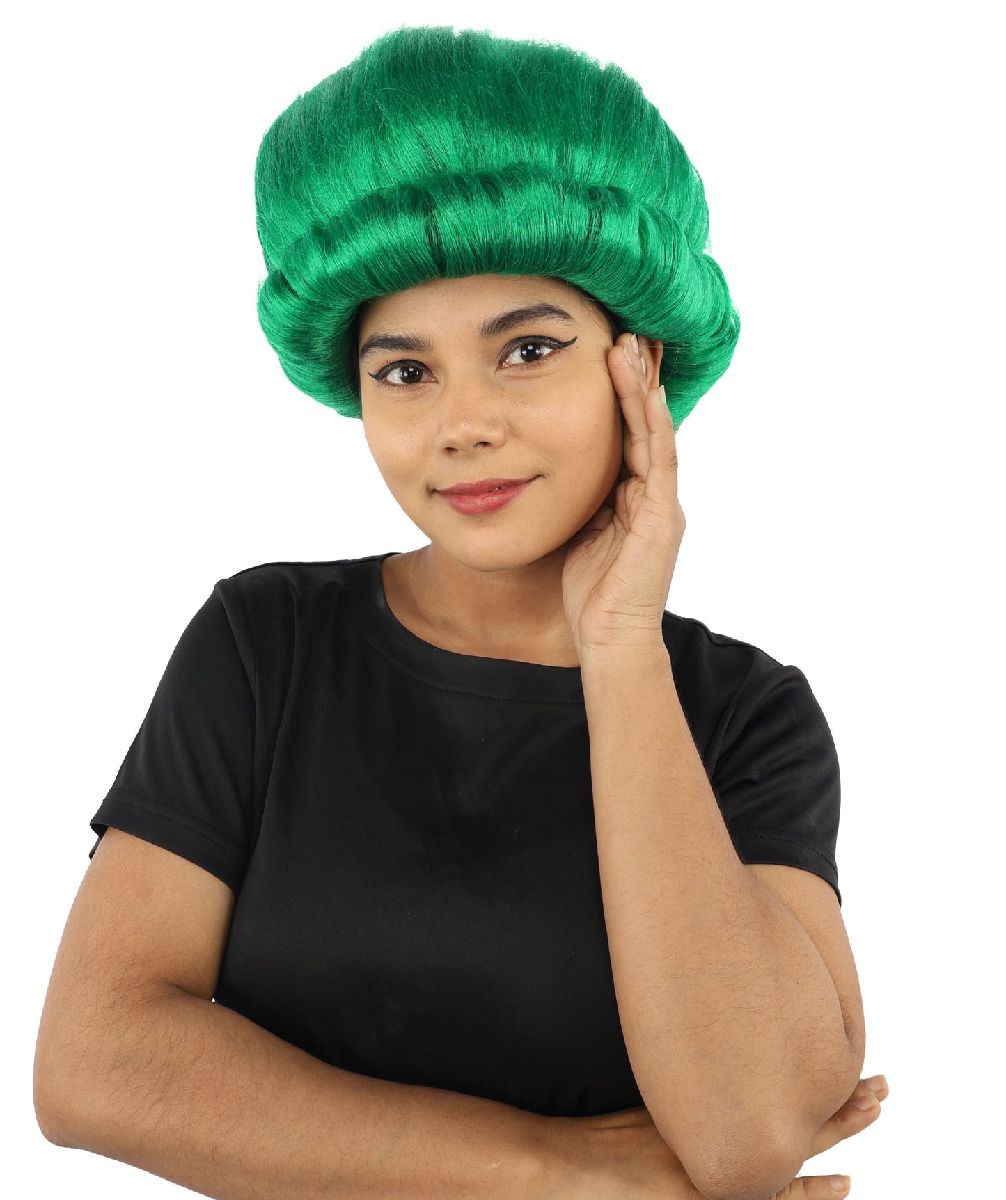 HPO Women's Voluminous Golden Blonde Grandma Wig | Medium Puffy Afro Style with Silver Texture, Synthetic Fiber & Adjustable Fit | Halloween, 100th Day of School, Theater & Funny Costume