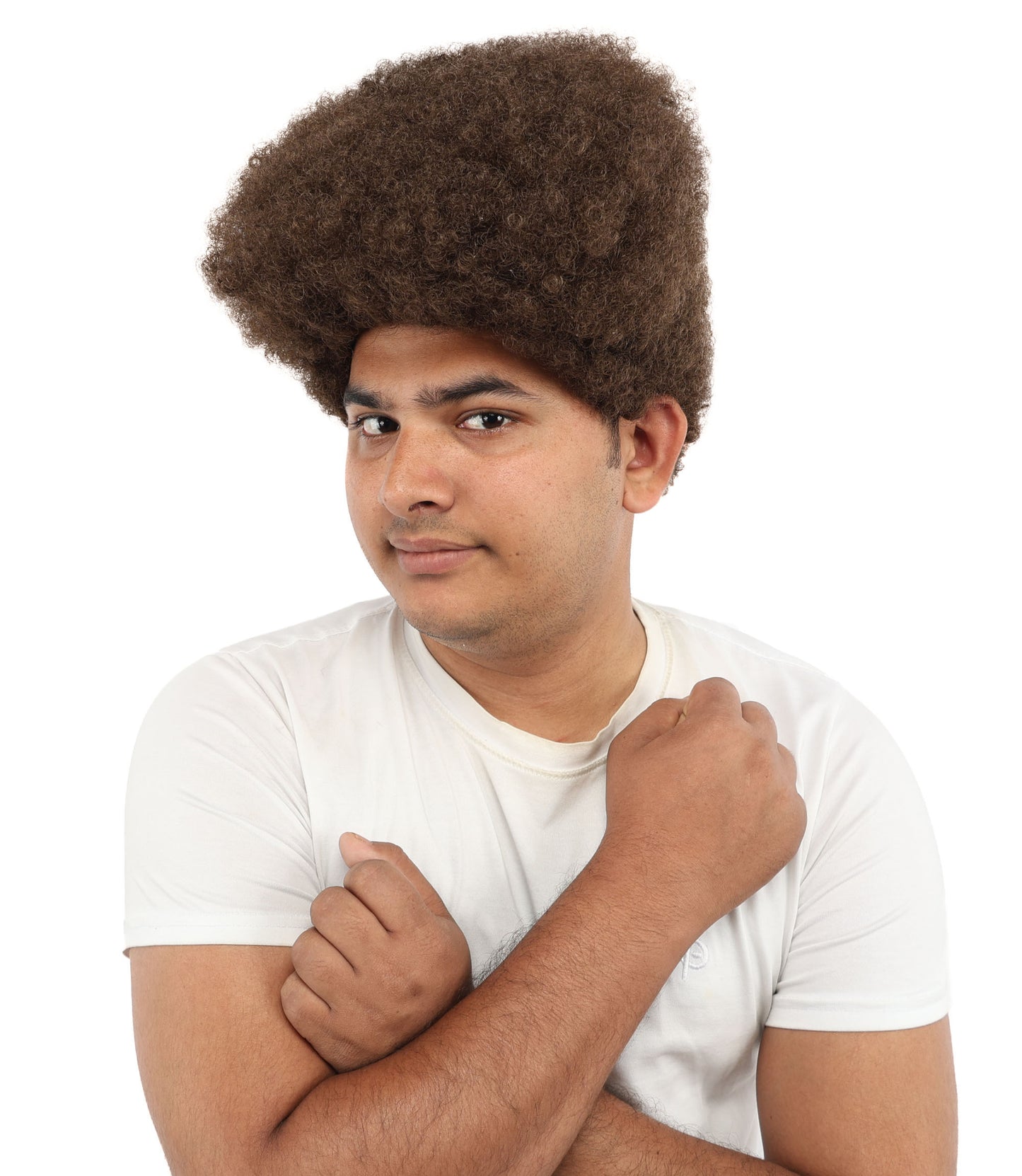 HPO Men’s Movie Character High Top Flat Brown Wig – Flame-retardant Synthetic Fiber | Retro Cosplay Hair for Halloween Party & Cosplay