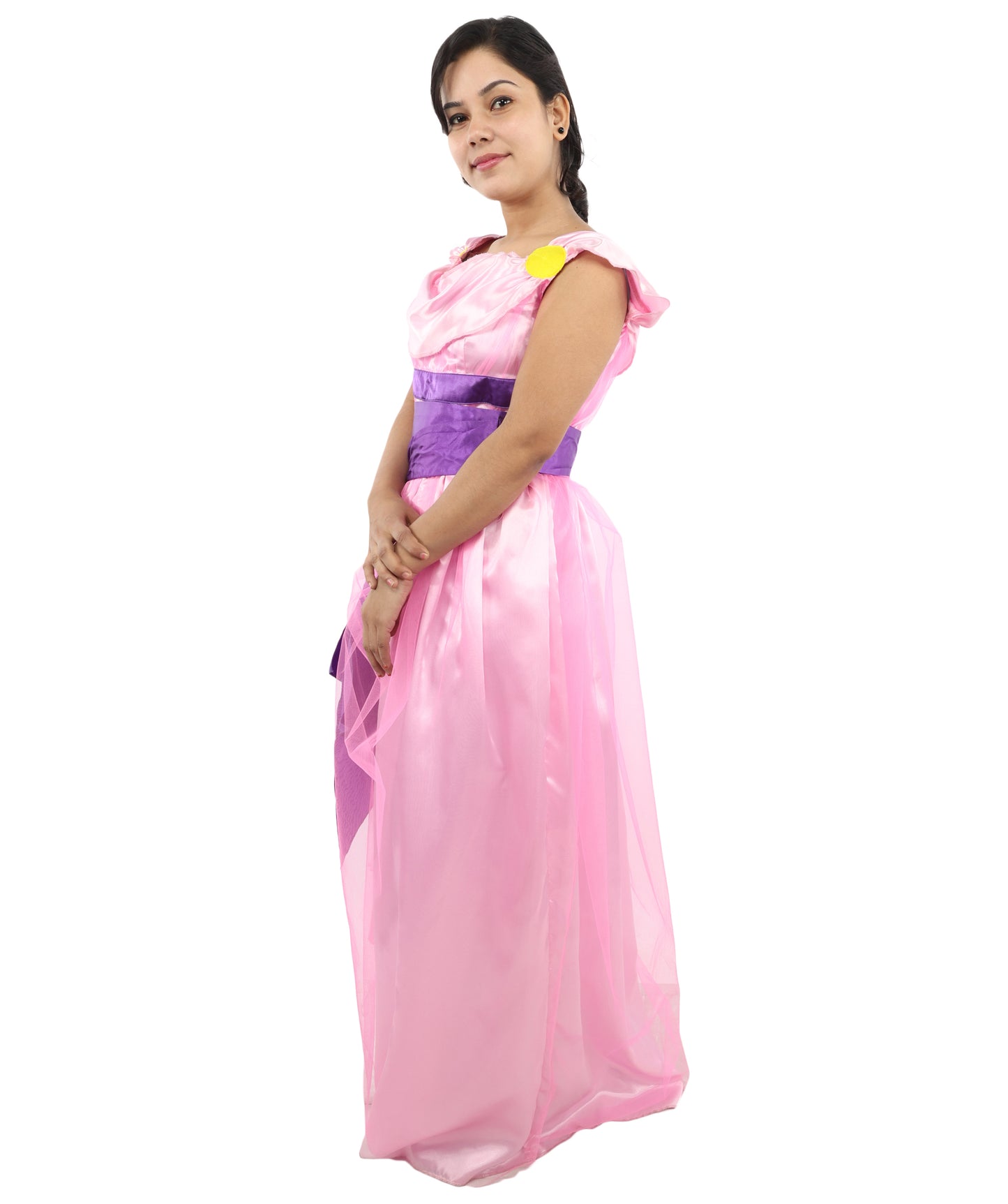 HPO Women’s Pink & Purple Heroine Style Costume – Elegant Draped Gown Dress with Sash Detail | Classic Theme Party & Cosplay Outfit