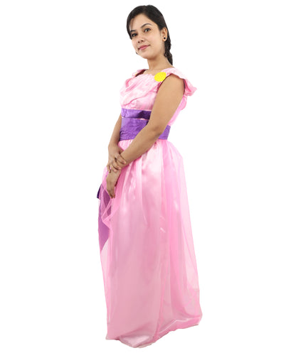 HPO Women’s Pink & Purple Heroine Style Costume – Elegant Draped Gown Dress with Sash Detail | Classic Theme Party & Cosplay Outfit