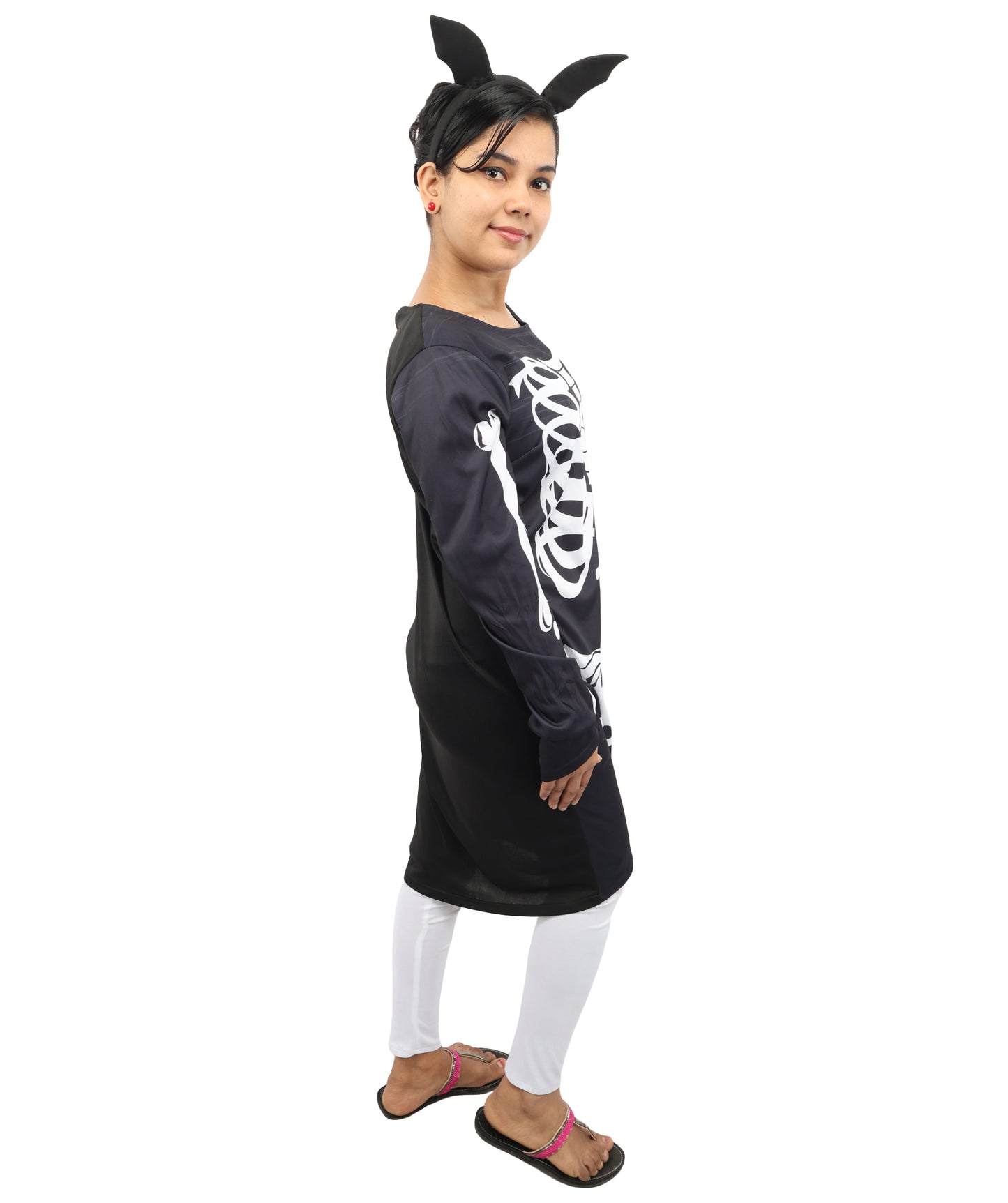 HPO Women's Halloween Skeleton Black & White Costume - Funny Long Sleeve Midi Dress, Black
