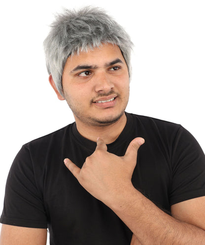 HPO Men's Short Textured Mens Wig | 10 Inch Grey Straight Layered Capless Design | Party Halloween Cosplay Theater Drag Performance Costume Events