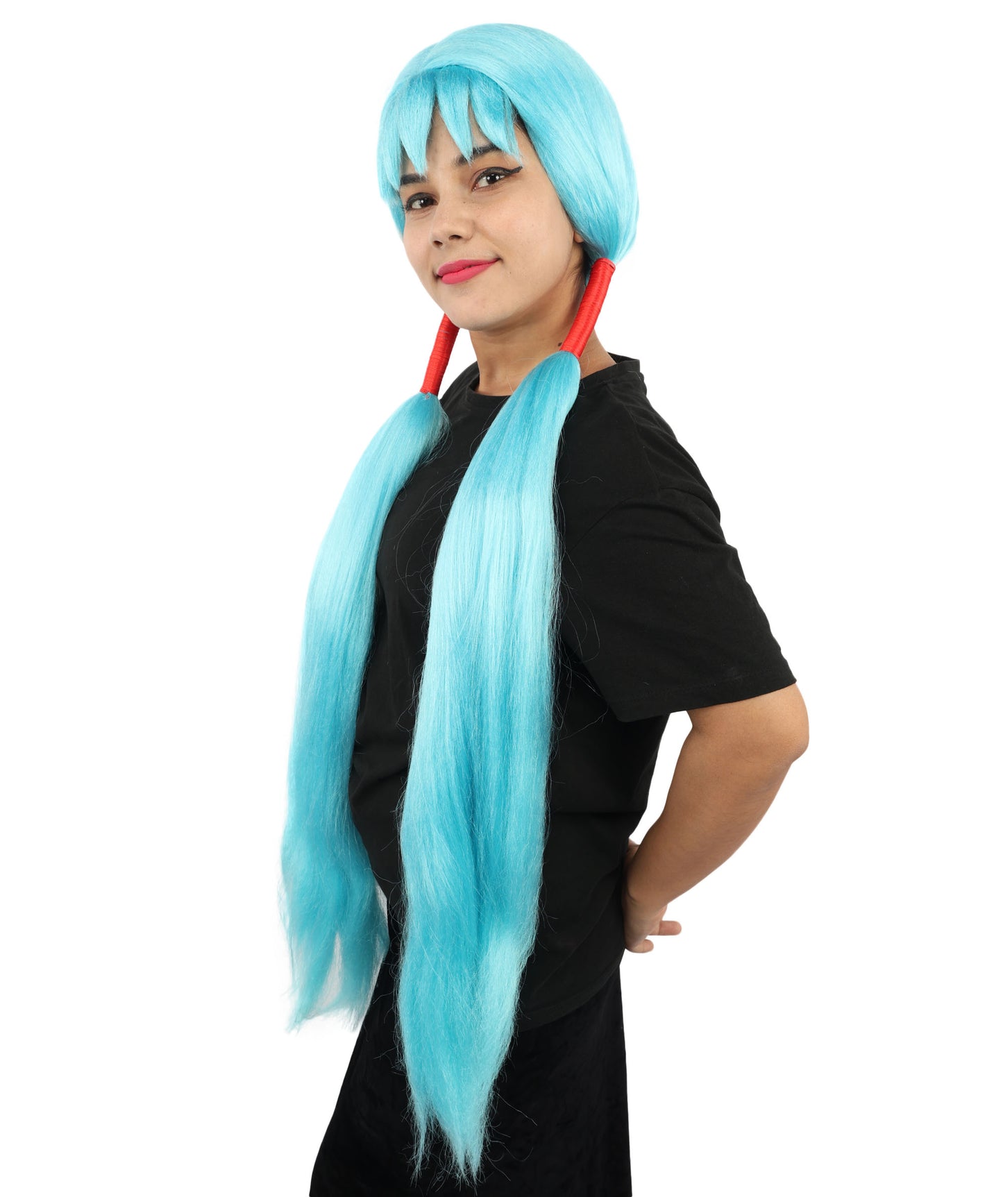 HPO Women's Extra Long Pigtail Wig | Multicolor Options | Floor Length Straight Twin Tails with Bangs, Heat Friendly Synthetic Fiber & Adjustable Cap | Halloween, Fairy Roleplay, Magical Girl Theme, Theater & Carnival