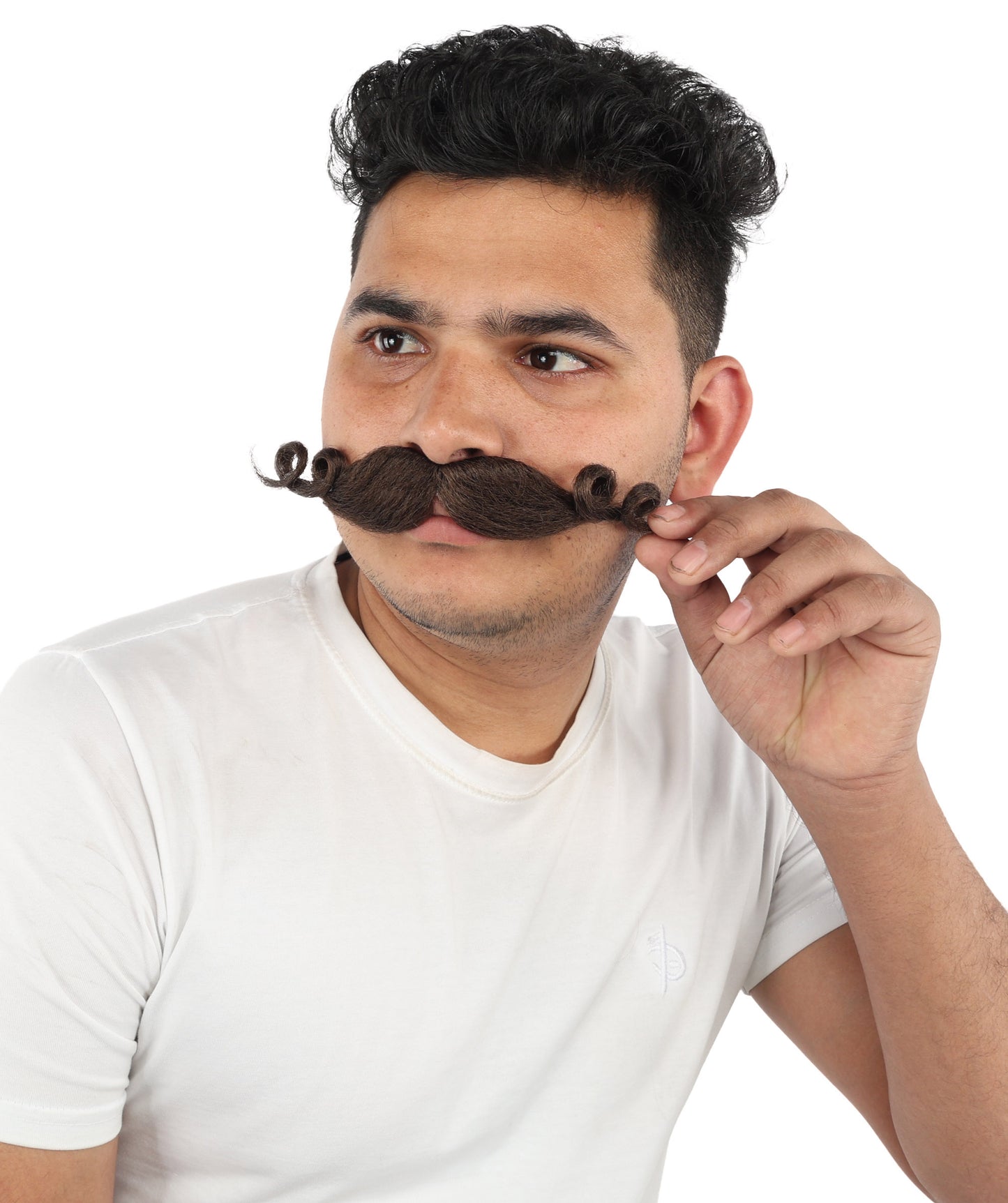 HPO Men’s Brown Curled Handlebar Mustache – Vintage Style Fake Facial Hair for Retro Characters | Ideal for Halloween, Cosplay and Themed Parties