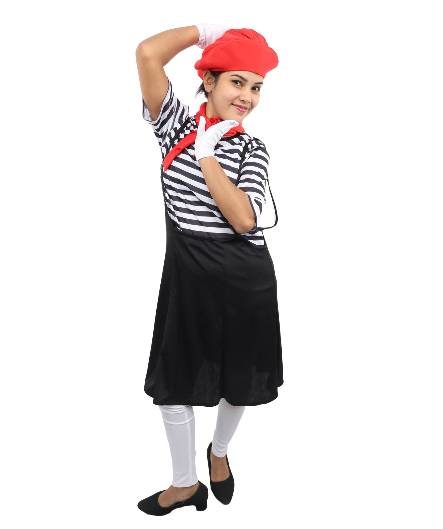 HPO Women for French Artist Costume | Black Dress, Scarf, Cap, and Hand Gloves | Outfit for Halloween, Parties, Stage & Cosplay