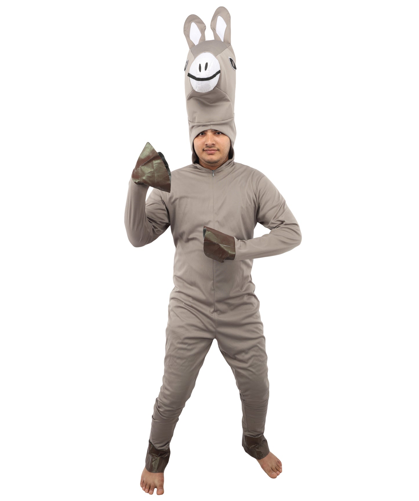 HPO Men's Hooded Donkey Costume| Gray Animal Jumpsuit for Halloween