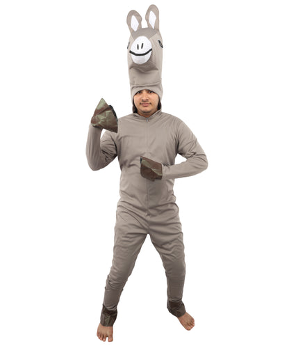 HPO Men's Hooded Donkey Costume| Gray Animal Jumpsuit for Halloween