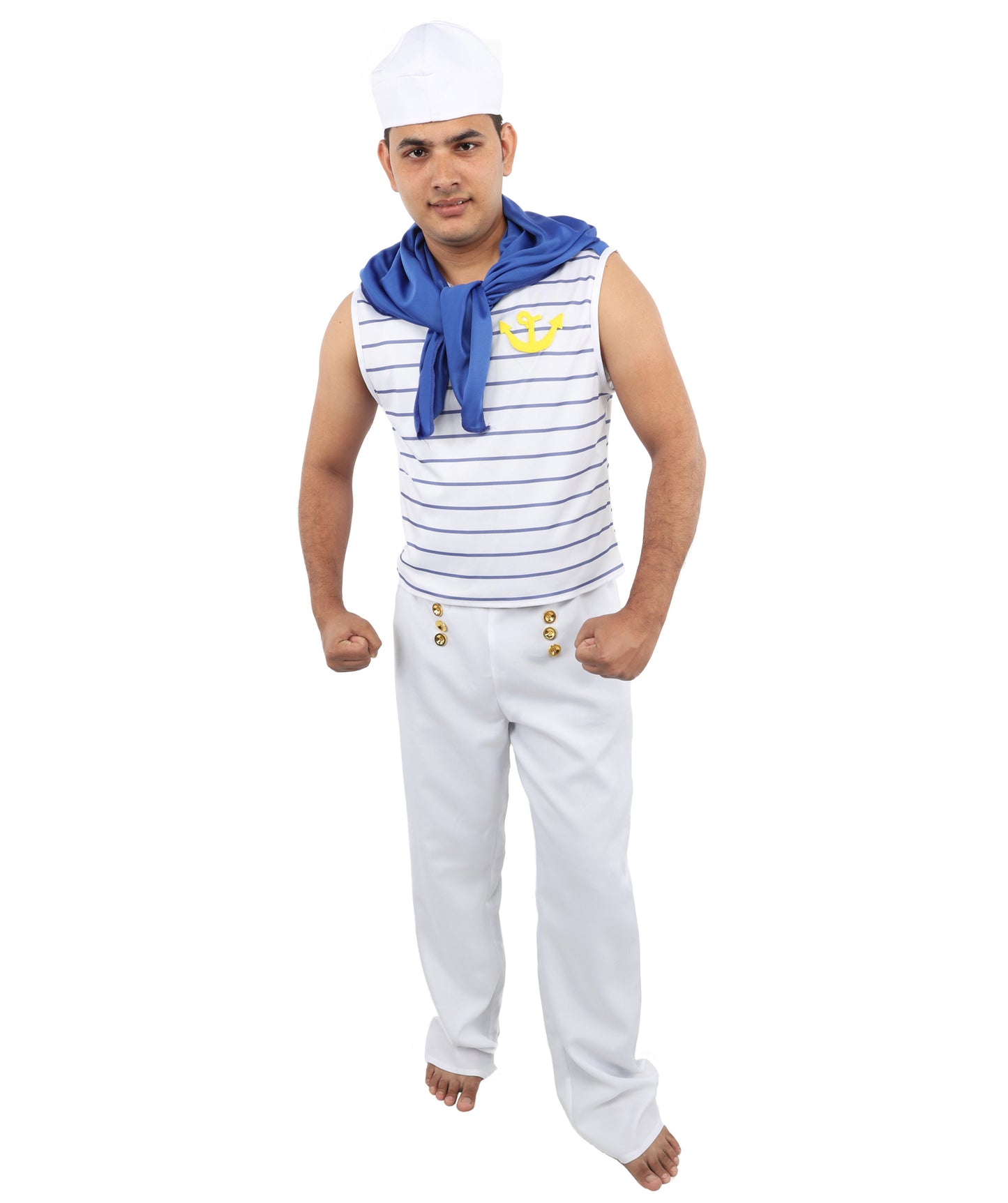 HPO Men’s Fever French Sailor White & Blue Costume by Smiffys – Striped Shirt & Sailor Hat