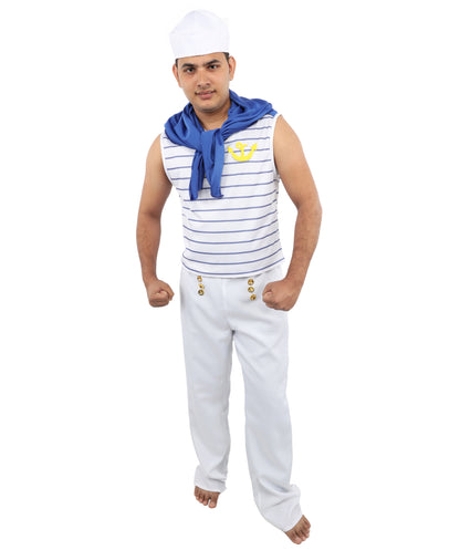 HPO Men’s Fever French Sailor White & Blue Costume by Smiffys – Striped Shirt & Sailor Hat