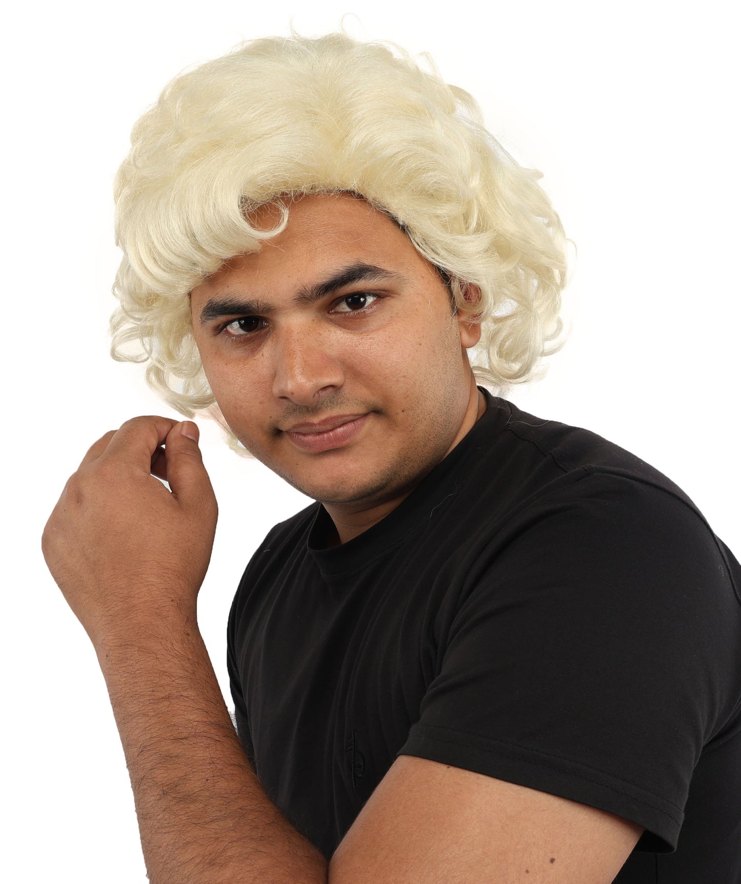 HPO Men’s 80s Light Brown Curly Mullet Wig | Flame-retardant Synthetic Fiber | Retro Movie Character Inspired Hairpiece for Cosplay & Halloween