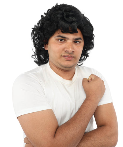 HPO Men’s 80s Light Brown Curly Mullet Wig | Flame-retardant Synthetic Fiber | Retro Movie Character Inspired Hairpiece for Cosplay & Halloween