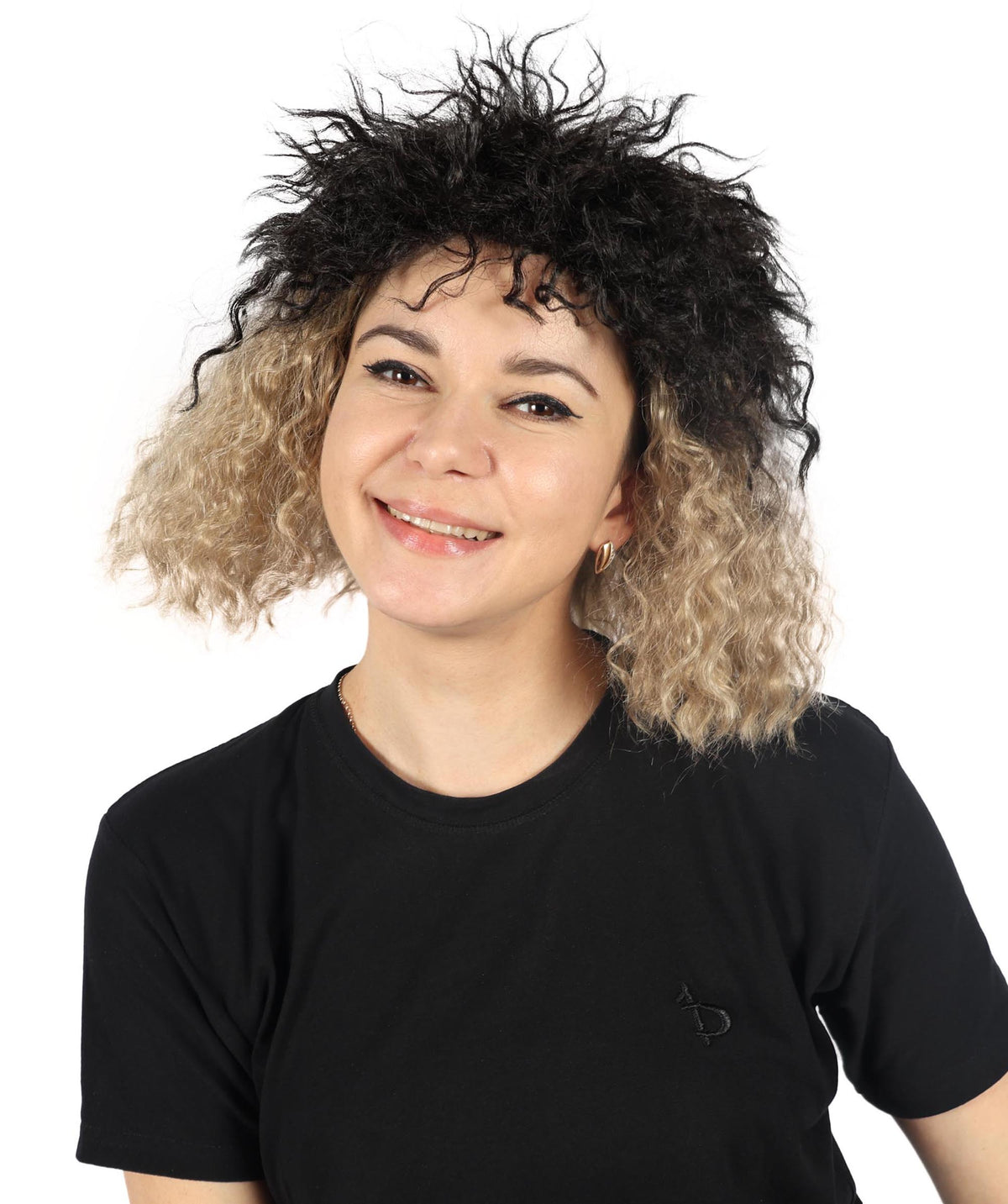 Women's Black and Blonde color Curly Short fluffy Wig | Halloween and Cosplay Wig | Flame-retardant Synthetic Fiber