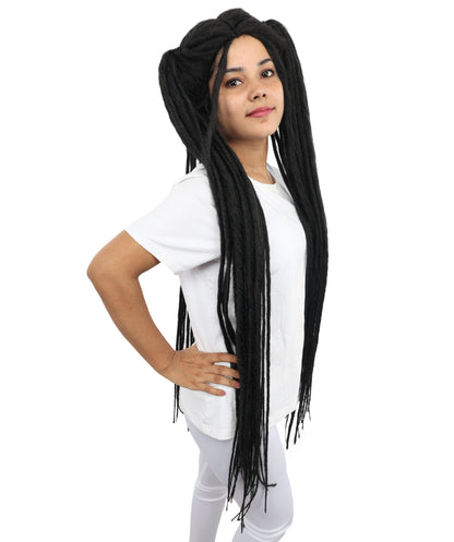 HPO Adult Women's 41" Extra Long Dreadlock Lace Wig | Synthetic Flame-Retardant Fiber | Adjustable Cap for Halloween, Cosplay & Festivals