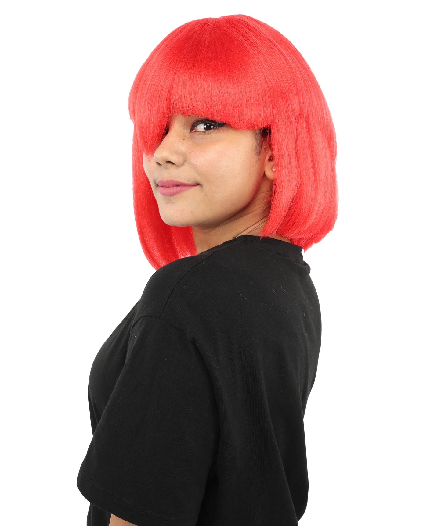 HPO Adult Women's Asymmetrical Bangs Bob Wig | Multiple Color Options | Create of synthetic fiber, sleek straight volume, breathable capless base | Party, Halloween, theater, drag, performance, costume events