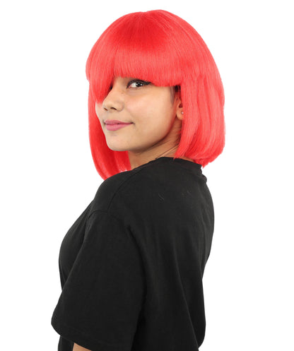 HPO Adult Women's Asymmetrical Bangs Bob Wig | Multiple Color Options | Create of synthetic fiber, sleek straight volume, breathable capless base | Party, Halloween, theater, drag, performance, costume events
