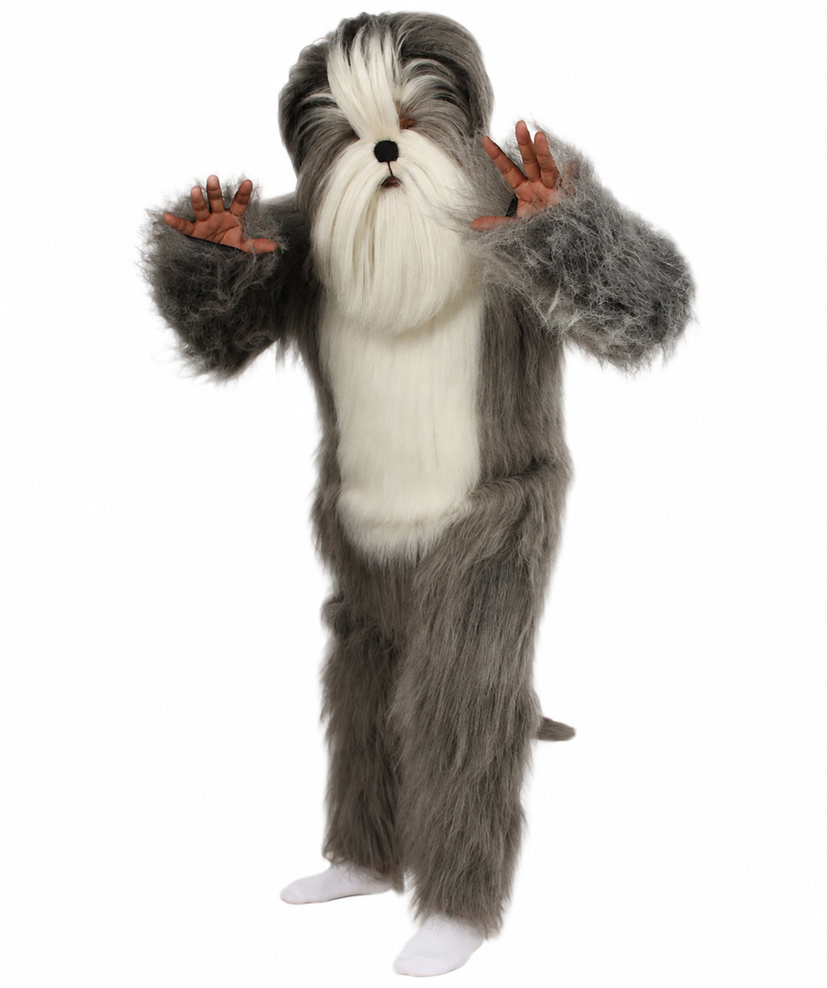 Furry Dog Collection | Men's White and Grey Straight Long Furry Dog Fancy  Costume with Tail