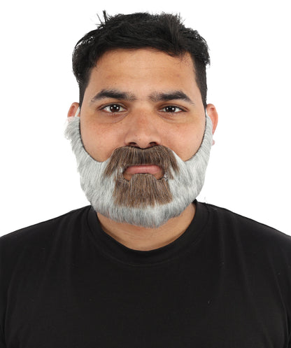 HPO Men's Short Beard & Mustache | Flame-Retardant Synthetic Fiber With Capless Cap | Ideal For Theater, Halloween And Cosplay