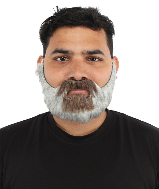 HPO Men's Short Beard & Mustache | Flame-Retardant Synthetic Fiber With Capless Cap | Ideal For Theater, Halloween And Cosplay