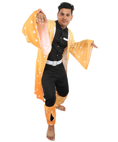 HPO Men’s Anime Checkerboard Cosplay Costume | Long Haori Jacket & Pants Outfit | Halloween, Conventions, Stage & Roleplay Outfit