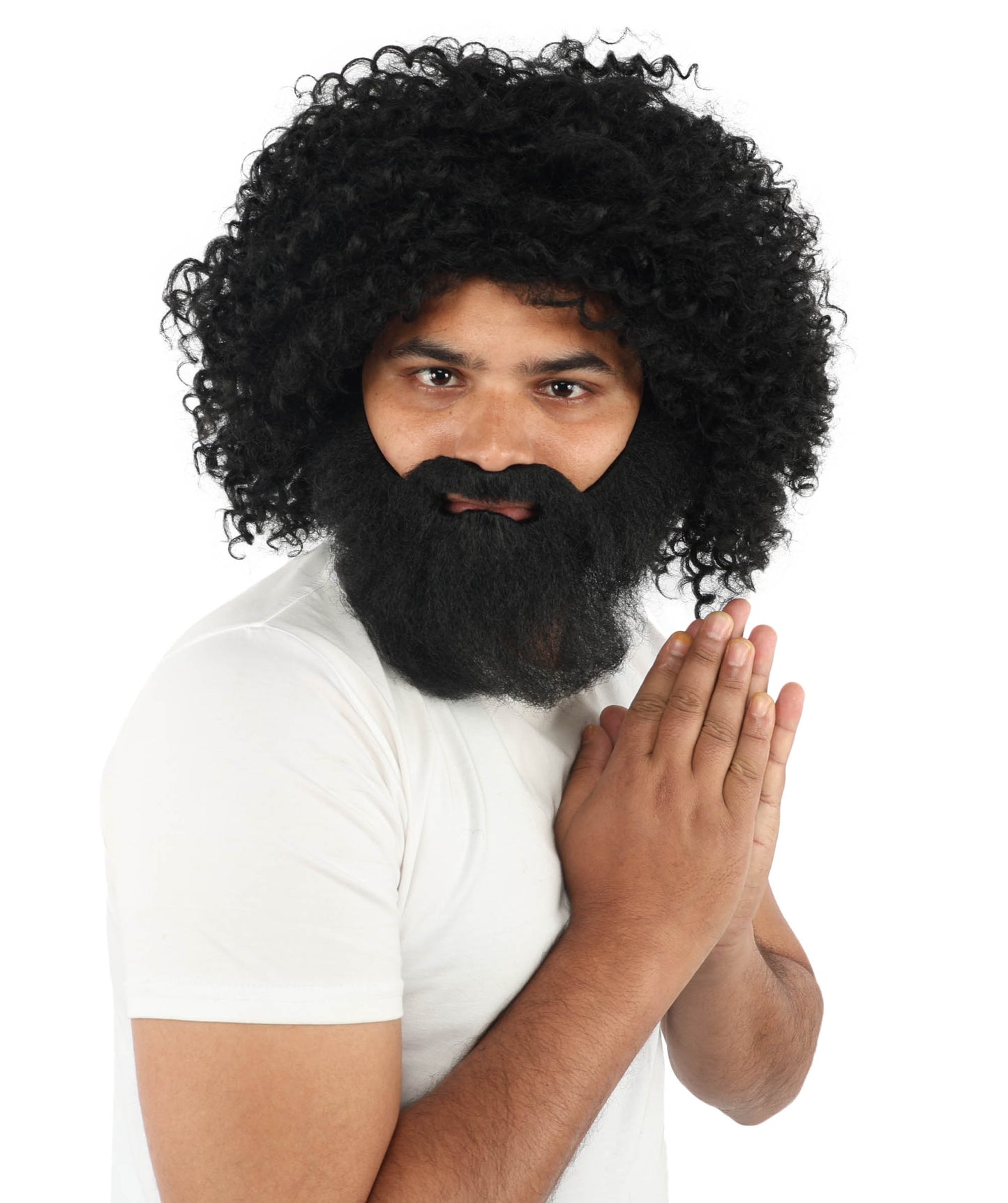 HPO Men's Wild Caveman Orange Wig Beard & Mustache Set | Massive Frizzy Orange Afro and Full Beard Set with Messy Texture | Prehistoric Costume, Viking Cosplay, Halloween, and Funny Party Props