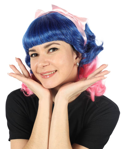 Women's Short Wavy Multicolor Double Bow Celebrity Wig | Halloween Wig | Flame-retardant Synthetic Fiber
