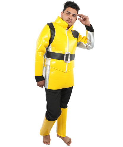 HPO Men's Hero Fighter Style Costume Jumpsuit | Yellow & Black Character Outfit for Dress Up Parties, Cosplay