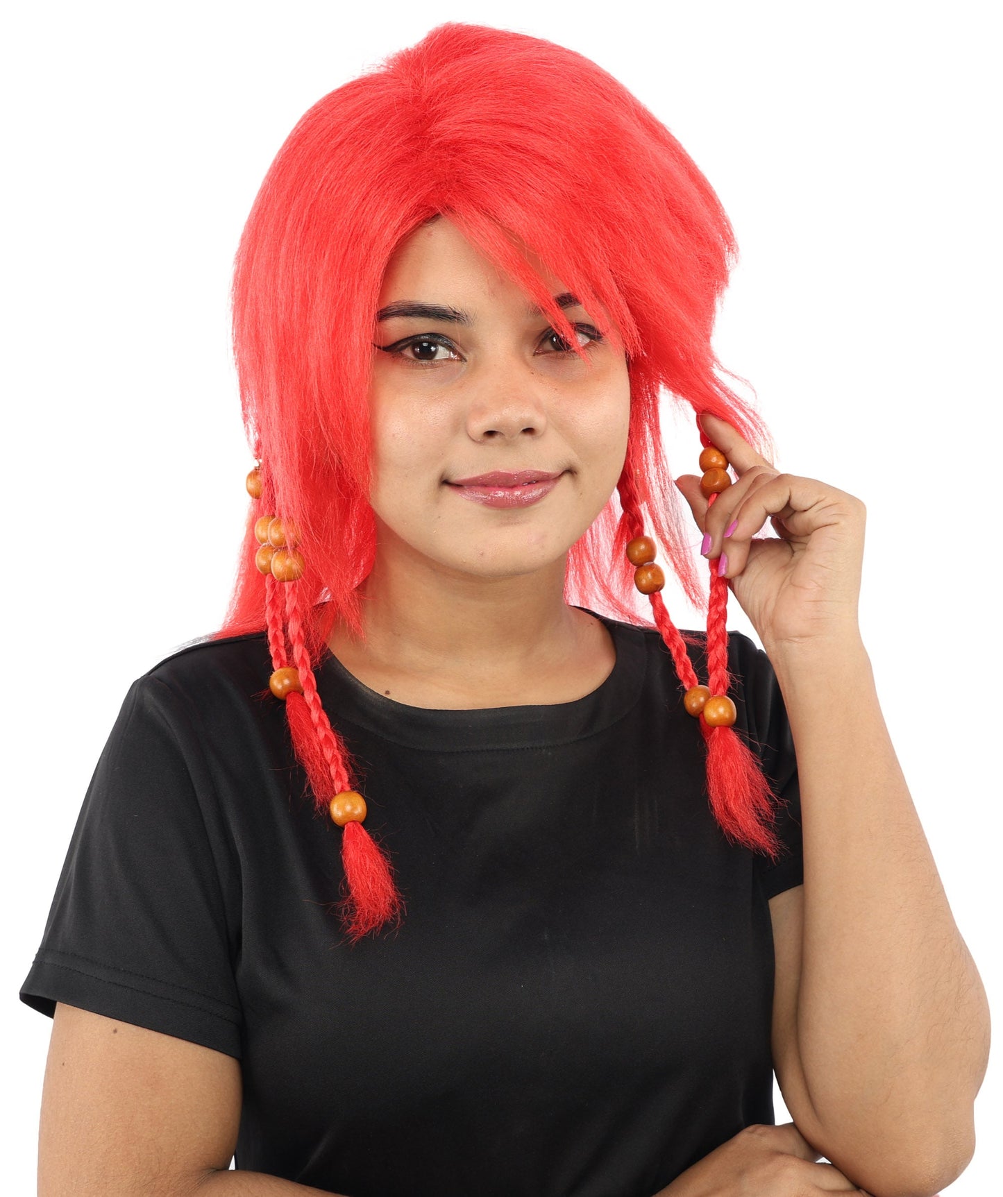 HPO Adult Women's Long Tribal Braided Wig | Multiple Color Options | Dark Shaggy Bob with Beaded Strands, Synthetic Fiber & Breathable Cap | Halloween, Sci-Fi Roleplay, Fantasy Costume