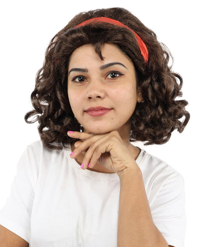 HPO Women’s Animated Character 12 Inch Curly Bob Wig with Red Headband | Flame Resistant Synthetic Fiber | Ideal for Halloween and Cosplay