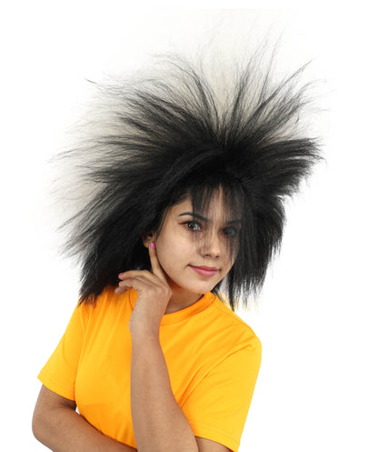 HPO Women's 21-Inch High Volume Black and White Drag Queen Wig | Capless Cap with Flame-Resistant Synthetic Fiber | Large Fluffy Hairpiece for Halloween and Cosplay